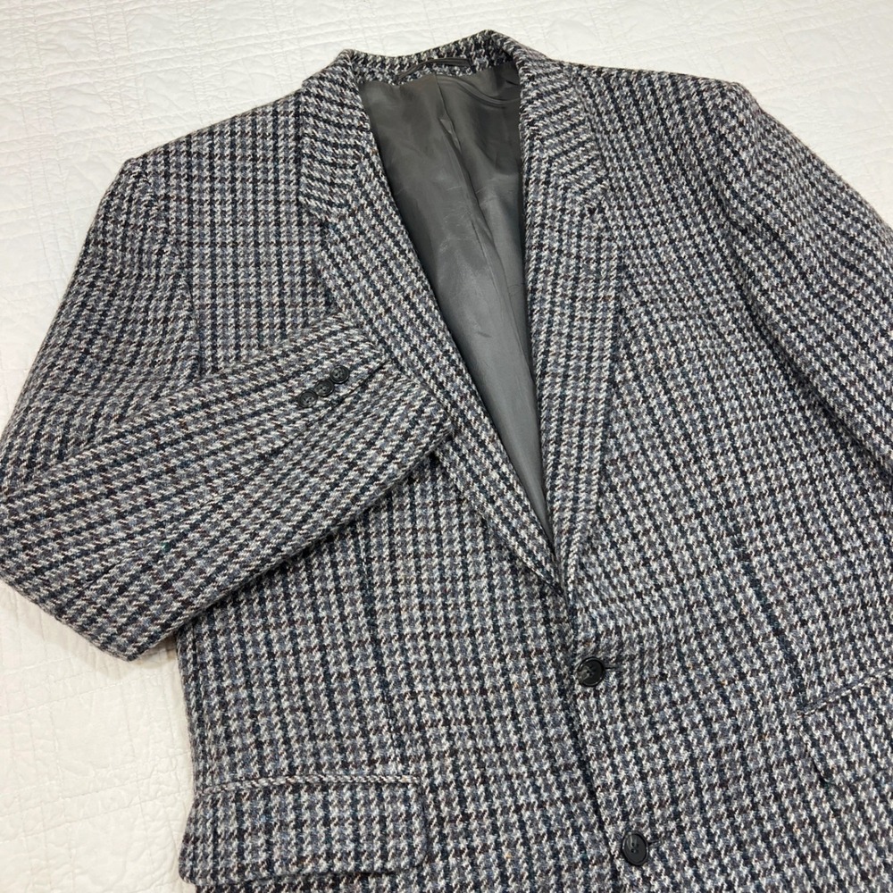 Saint John Harris Tweed Grey Houndstooth Wool Blazer Sport Coat Mens 44R